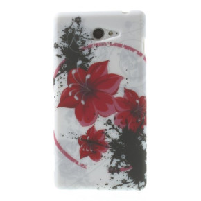Силиконов гръб ТПУ за Sony Xperia M2 D2303 S50h бял с червени цветя 